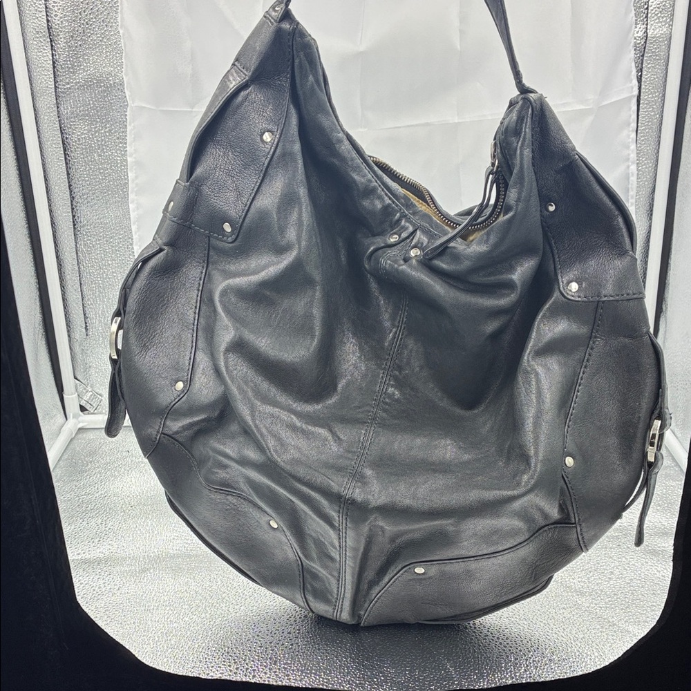 Andrew Marc Black Leather Hobo Bag